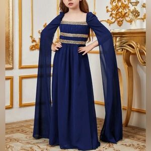 #239 Tween Girl Blue/Gold Accents Gown - 8Y